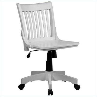 Office Star Deluxe Armless Wood Bankers Chair with Wood Seat in White