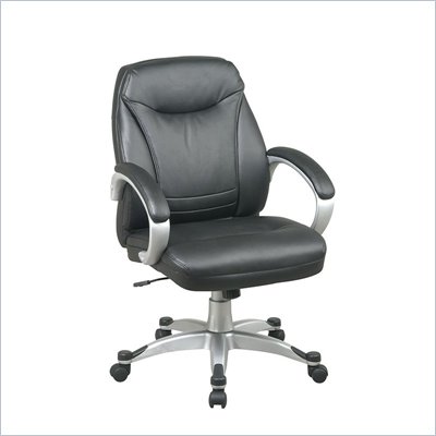 Office Star Faux Leather Mid Back Chair in Black