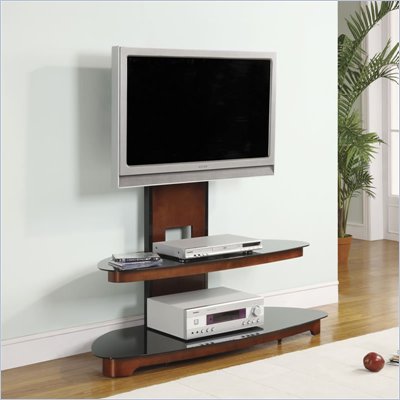 Office Star OSP 50"TV Stand w/ TV Mount in Black Glass and Dark Cherry