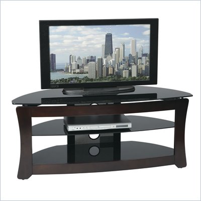 Office Star OSP 48" Tool-Less TV Stand in Black Glass and Dark Cherry