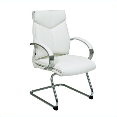 Office Star Deluxe Mid Back Executive Chair with Chrome Finish Base and Arms in White Leather