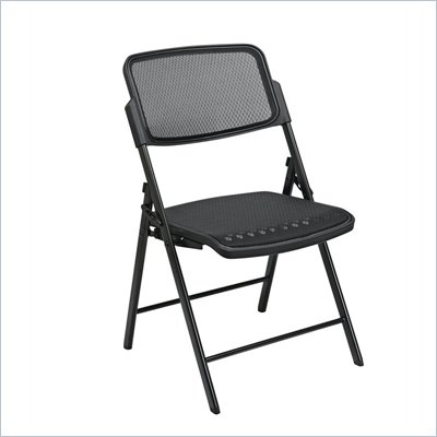 Office Star Deluxe Folding Chair With ProGrid Back in Black (Set of 2)