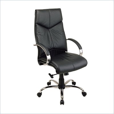 Office Star Deluxe High Back Executive Leather Chair with Chrome Base and Padded Chrome Arms