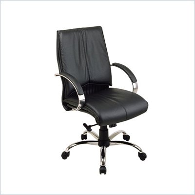 Office Star Deluxe Mid Back Executive Leather Office Chair with Chrome Base and Padded Chrome Arms