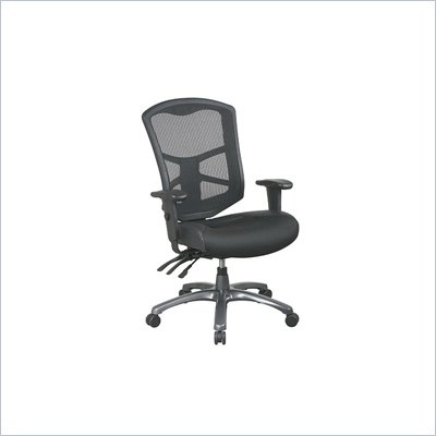 Office Star ProGrid Back Chai with Leather and Mesh Seat in Titanium