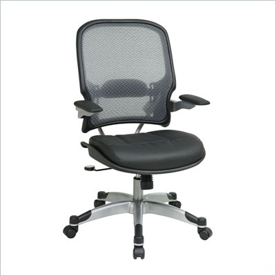 Office Star 15 Light Air Grid Back Managers Chair w/Black Leather Seat