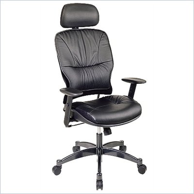 Office Star SPACE Collection: Leather Managers Chair with Metal Base, Height Adjustable Arms and 2-Way Adjustable Headrest