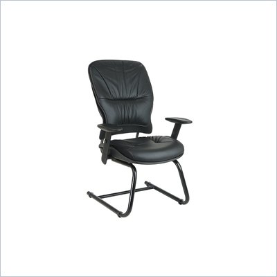 Office Star SPACE Collection: Leather Cantilever Base Guest Chair with Height Adjustable Arms in Black