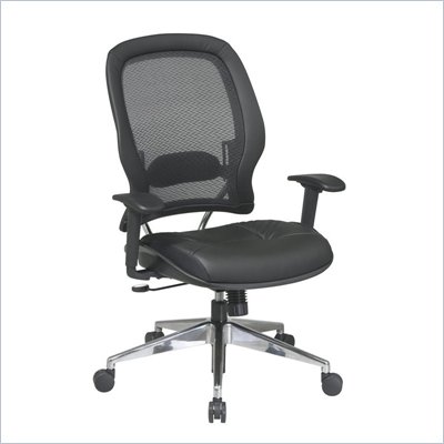 Office Star 335 Air Grid Back Managers Chair w/ Leather Seat in Black