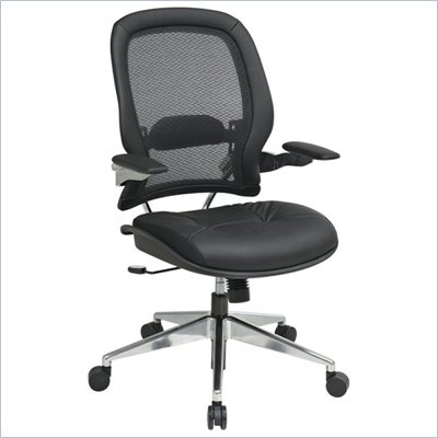 Office Star 335 Air Grid Back Managers Chair w/ Leather Seat in Black