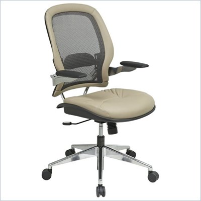 Office Star 335 Charcoal Mesh Back w/ Taupe Leather Seat & Trim