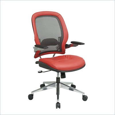 Office Star 335 Charcoal Mesh Back w/ Crimson Red Leather Seat & Trim