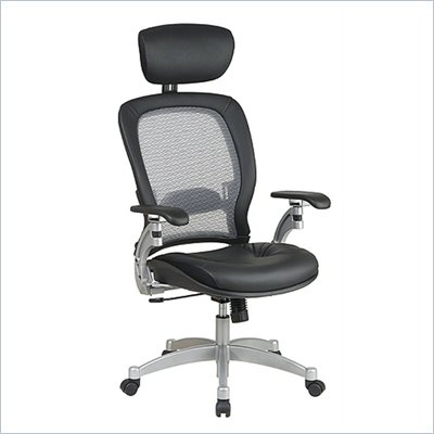 Office Star SPACE Collection: Air Grid Back Executive Leather Office Chair w/Adjustable Headrest