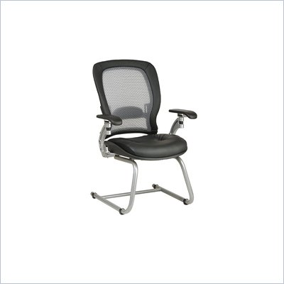 Office Star SPACE Collection: Air Grid Back Leather Guest Chair with Platinum Finish Cantilever Base