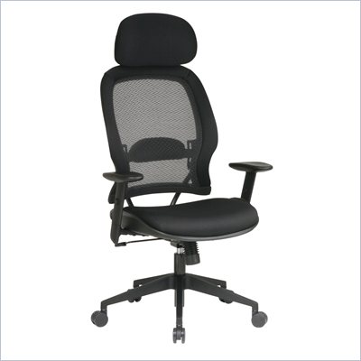Office Star SPACE Collection: Air Grid Mesh Back and Fabric Seat with Adjustable Headrest Deluxe Office Chair in Black