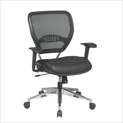 Office Star 58 Air Grid Back Task Chair w/ Leather Seat in Black