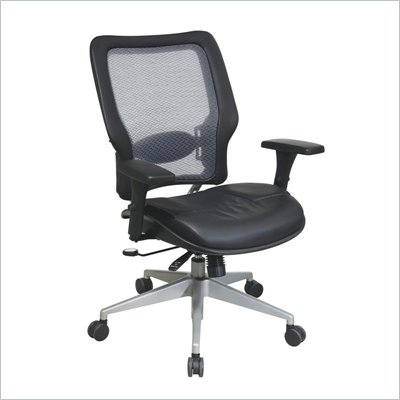 Office Star 63 Light Air Grid Managers Chair w/ Layered Leather Seat