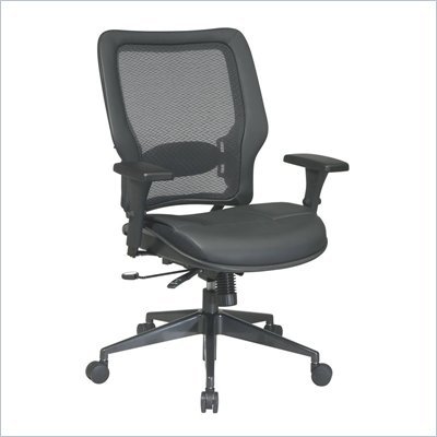 Office Star 63 Air Grid Back Managers Chair w/ 2-Layer Leather Seat