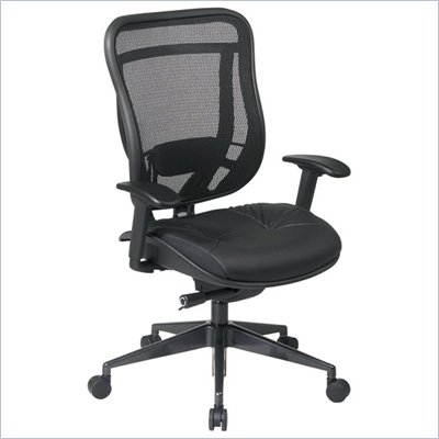 Office Star 818 High Back Chair w/ Leather Seat in Black/Gunmetal