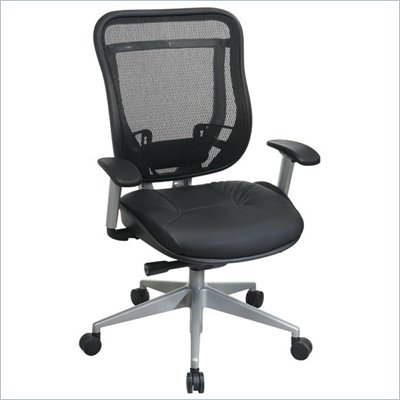 Office Star 818 High Back Chair w/ Leather Seat in Black/Platinum