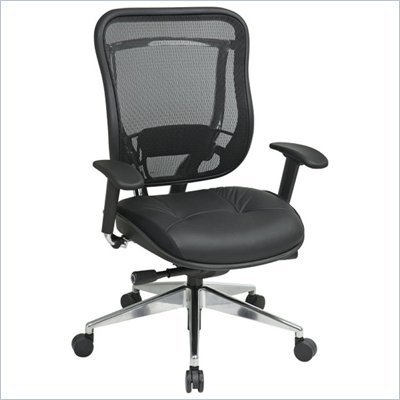 Office Star 818A High Back Chair w/ Leather Seat in Black/Gunmetal