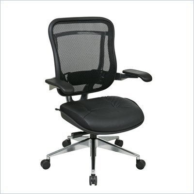 Office Star 818A High Back Chair w/ Leather Seat in Black/Gunmetal