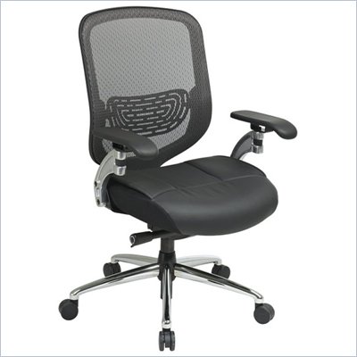 Office Star 829 Charcoal Leather Seat Mesh Chair in Black/Gunmetal