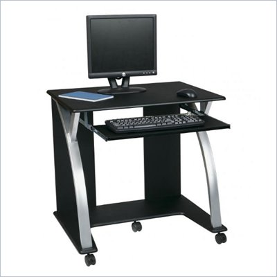 Office Star Saturn Computer Desk Black PVC Veneer in Black w/ Silver 