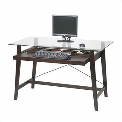 Office Star Tribeca Computer Desk in Glass Top and Espresso Base