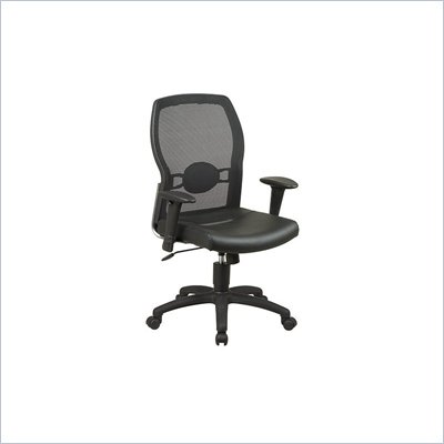 Office Star Mesh Back Leather Seat Chair with Adjustable Arms in Black