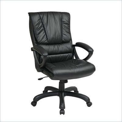 Office Star High Back Leather Chair with Pillow Top in Black