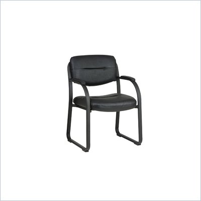 Office Star Deluxe FauxLeather Visitors Chair with Sled Base in Black