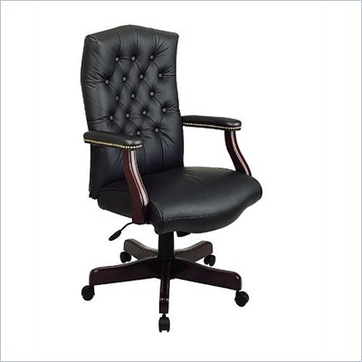 Office Star Black Traditional Leather Executive Chair with Mahogany Finish