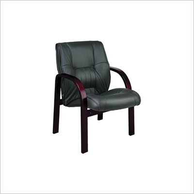 Office Star Leather Visitor Chair with Mahogany Finish Wood Base and Arms