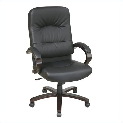 Office Star Eco Leather High Back Chair with Espresso Finish Wood Base