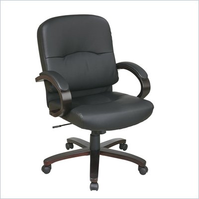 Office Star Eco Leather Mid Back Chair with Espresso Finish Wood Base