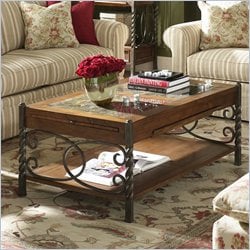 Riverside Medley  Cocktail Table With Pull outs in Wildwood Taupe