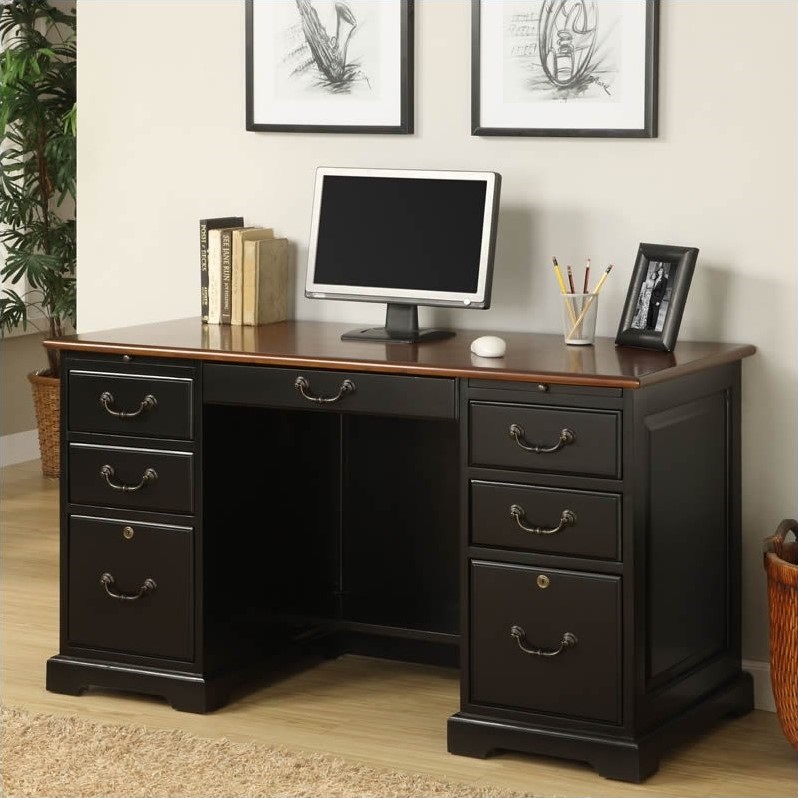 Riverside Furniture Bridgeport Flat Top Desk-54inch in Antique Black