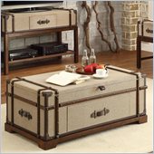 Riverside Furniture Bon Voyage Steamer Trunk Lif Top Cocktail Table in Aged Cognac Wood