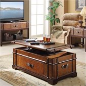 Riverside Furniture Latitudes Steamer Trunk Liftop Cocktail Table in Aged Cognac Wood