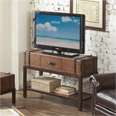 Riverside Furniture Latitudes Suitcase Sofa Table in Aged Cognac Wood