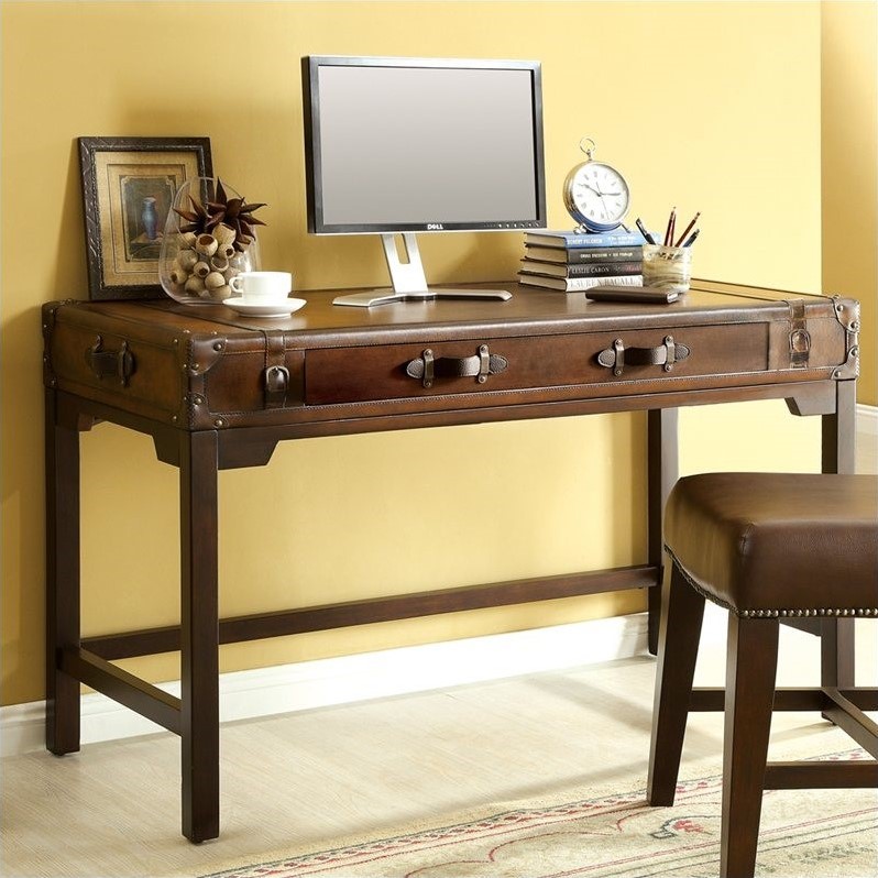 Riverside Furniture Latitudes Suitcase Writing Desk in Aged Cognac Wood