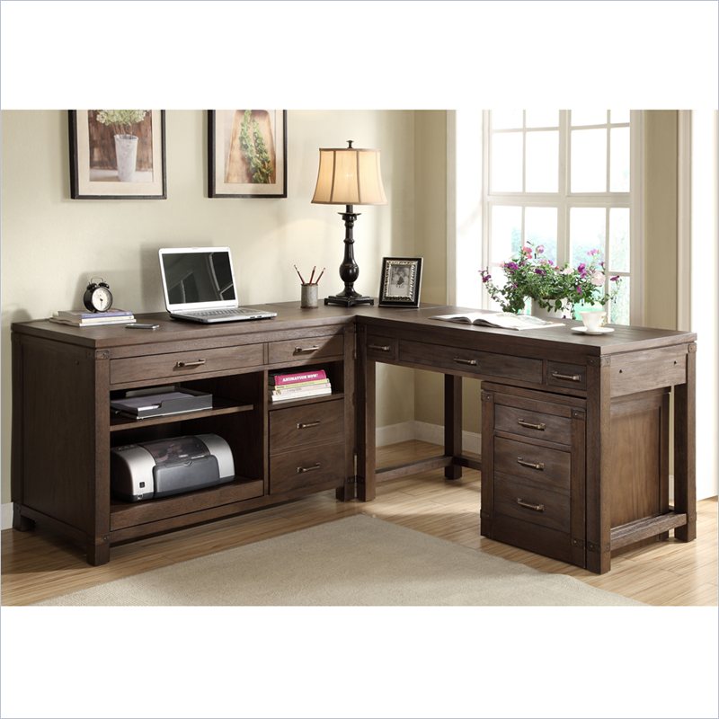 Riverside Furniture Promenade 4 Piece Computer Desk Set in Warm Cocoa