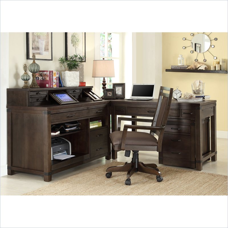 Riverside Furniture Promenade 5 Piece Computer Desk Set in Warm Cocoa