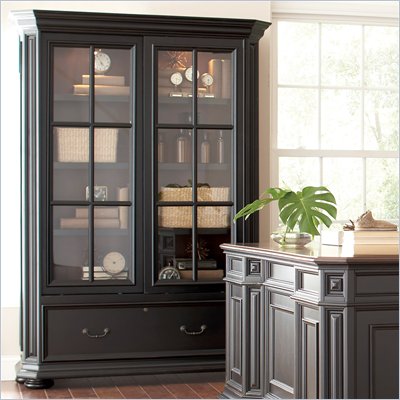 Riverside Furniture Allegro Sliding Door Bookcase in Rubbed Black