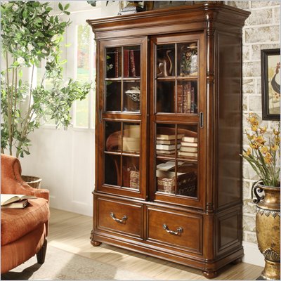 Riverside Furniture Bristol Court Sliding Door Bookcase in Cognac Cherry