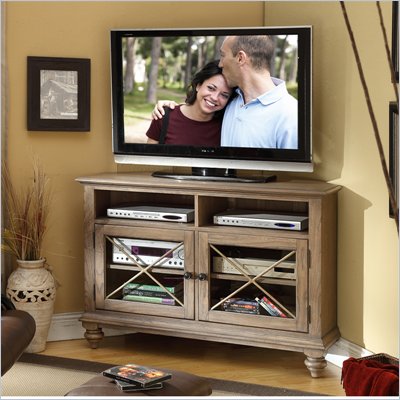 Riverside Furniture Coventry Corner TV Console in Weathered Driftwood