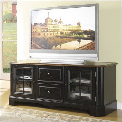 Riverside Furniture Delcastle 63 Inch TV Stand in Aged Black and Antique Irish Pine