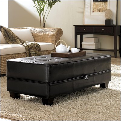 Riverside Furniture Leather Occasional Large Cocktail Storage Ottoman in Black