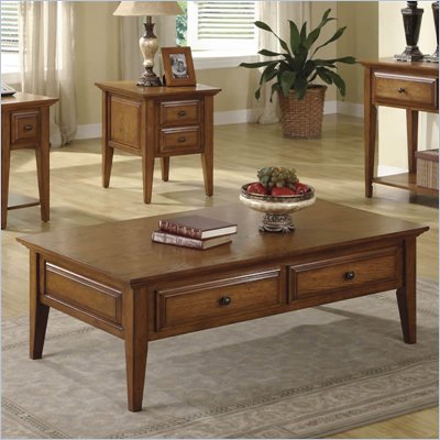 Riverside Furniture Oak Ridge 2 Drawer Cocktail Table in Warm Oak